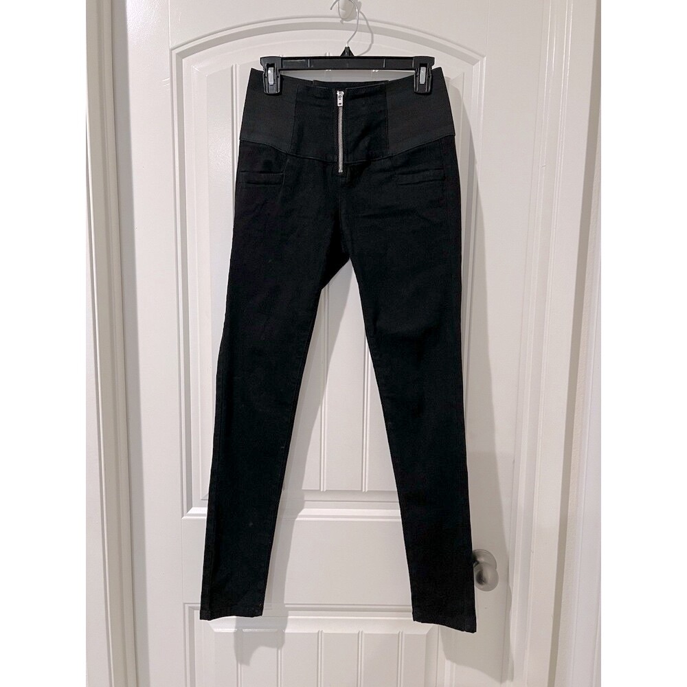 Sneak Peek High Rise Ponte Skinny Jeans With Zip Front Women’s Size S Black